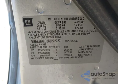 2012 Buick Enclave Premium из США, поврежденный, VIN 5GAKRDED0CJ272727